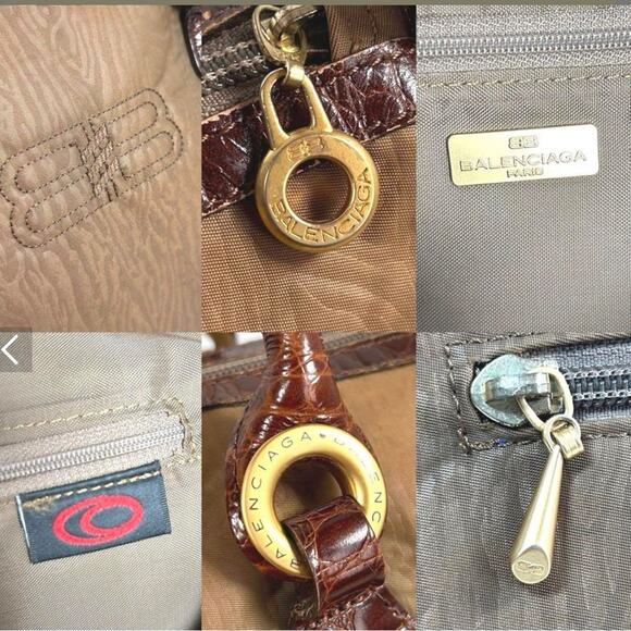 Balenciaga BB Logo Croc-Embossed Nylon Tote Bag Gold Hardware Handbag ✨ - Picture 5 of 11